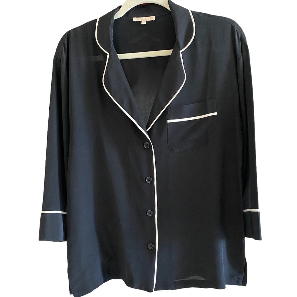 Gold Hawk Pajama Style Silk Blouse / Top - Black & White